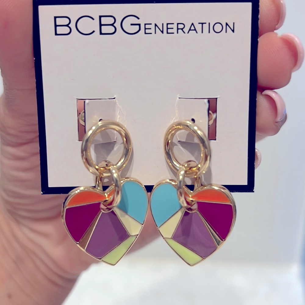 BCBGeneration heart charm earrings, new.